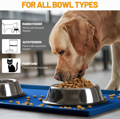 Hubulk Dog Feeding Mat,100% Waterproof Food Grade Silicone Pet Food and Water Bowl Placemat,Dishwasher, High Raised Edge to Prevent Spills,Nonslip Tray to Stop Messes on Floor (19"x12"x0.5", Grey)
