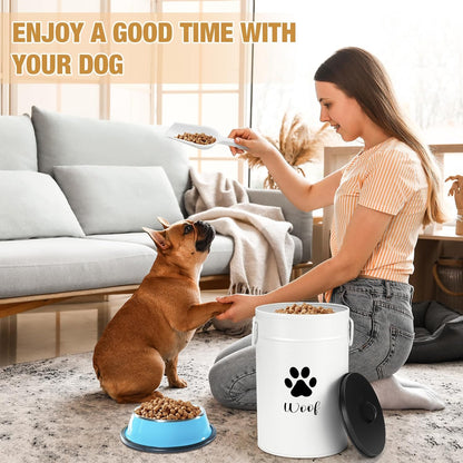 DoubleFill Extra Large 23+10 lbs Metal Dog Food Storage Containers Set of 2 Airtight Dog Treat Snack Jars with Lids and Spoon Farm House Style Big Pet Cookie Jar for Kitchen Counter Gift