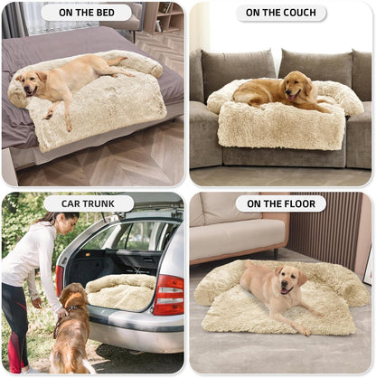 Calming Dog Bed Fluffy Plush Dog Mat for Furniture Protector with Removable Washable Cover for Large Medium Small Dogs and Cats (Large, Light Grey)