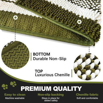 pobopobo Dog Door Mat for Muddy Paws - Absorbent & Washable Chenille Rug, Non-Slip Dirt Trapper for Indoor Outdoor Entryway, Quick Dry Pet Mat for Muddy Dogs (Striped Gray-Blue&White, 24" x 16")