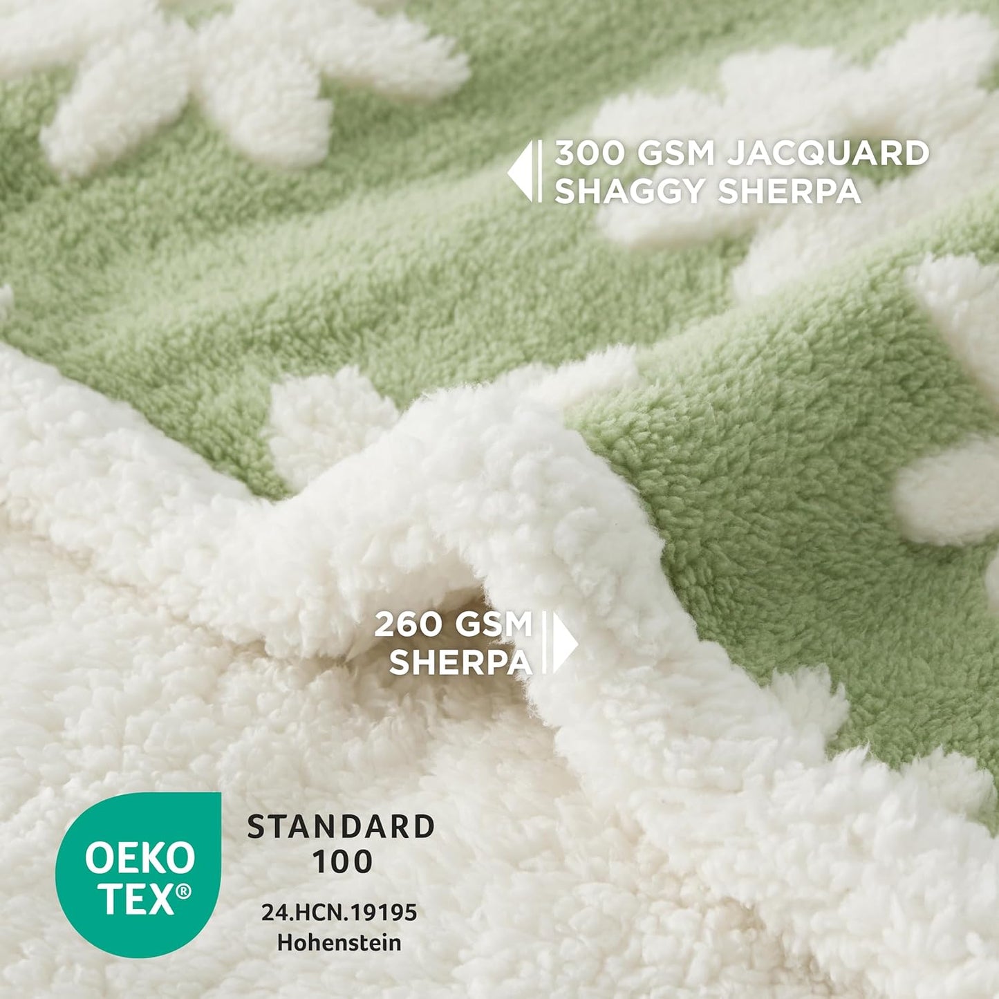 LE SURE Waterproof Dog Blanket for Large Dogs - Washable Double Sided Dog Blankets with Warm Jacquard Shag and Soft Sherpa Fleece, Pet Cat Blanket for Couch Protection, 3D Textured Cloud, Green