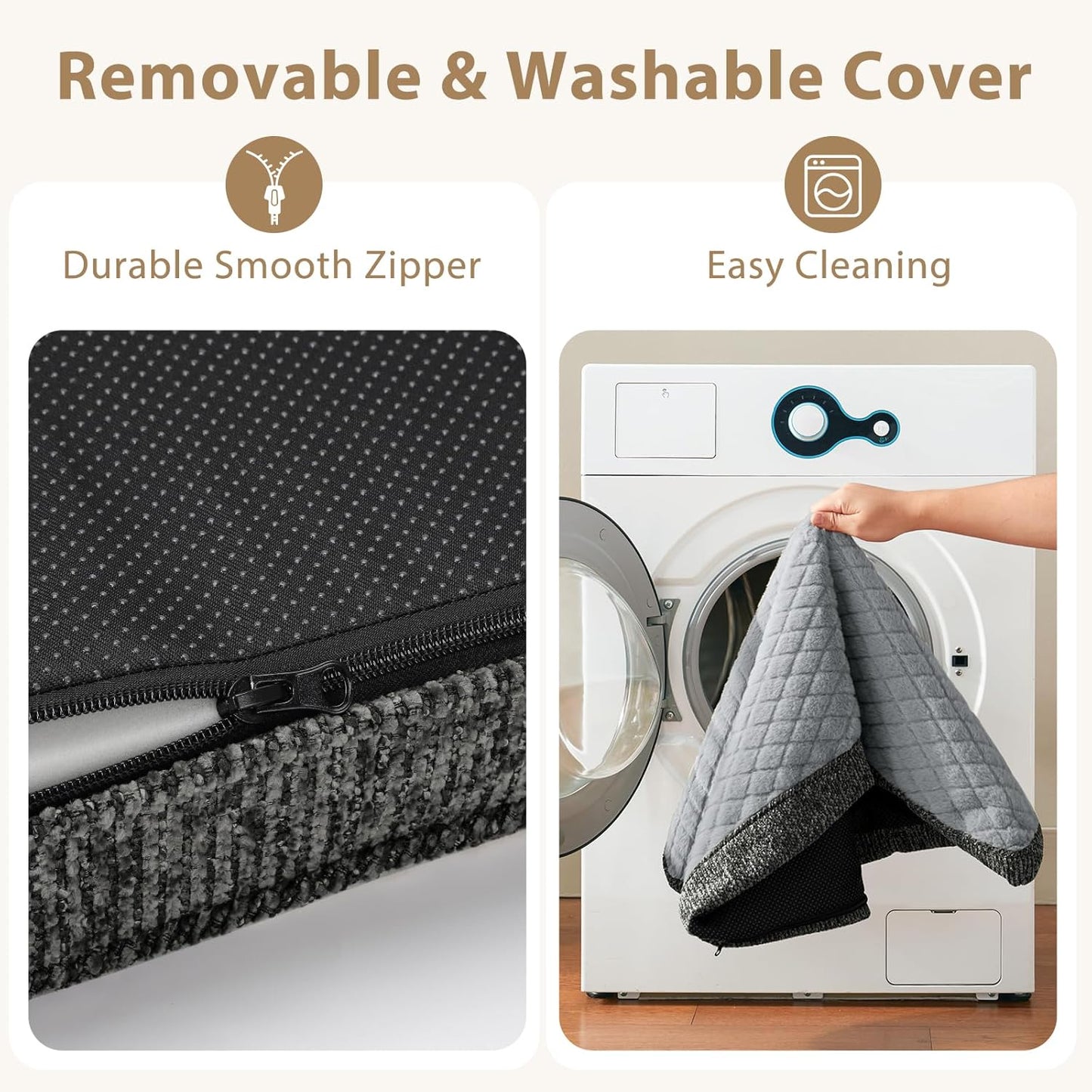 JOEJOY XL Dog Beds Large Sized Dog, Orthopedic Big Dogs Crate Bed with Washable Removable Cover, Extra Thick Egg-Crate Memory Foam Pet Beds up to 80 lbs, Grey, 41"x27"