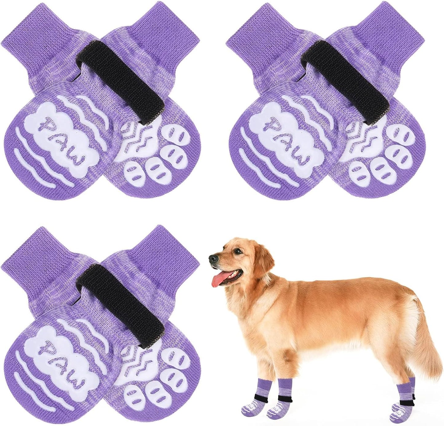 BEAUTYZOO Anti-Slip Dog Socks,Dog Shoes for Hot/Cold Pavement,Paw Protectors with Grips 3 Pairs for Puppy Small Medium Large Senior Old Dogs,Dog Socks to Prevent Licking and Hardwood Floor Protection