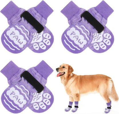 BEAUTYZOO Anti-Slip Dog Socks,Dog Shoes for Hot/Cold Pavement,Paw Protectors with Grips 3 Pairs for Puppy Small Medium Large Senior Old Dogs,Dog Socks to Prevent Licking and Hardwood Floor Protection