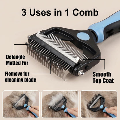 Title3-in-1 Pet Grooming Brush Dematting Comb – Double-Sided Deshedding Rake for Dogs Cats, Professional Undercoat Tool for Mats Tangles Loose Fur