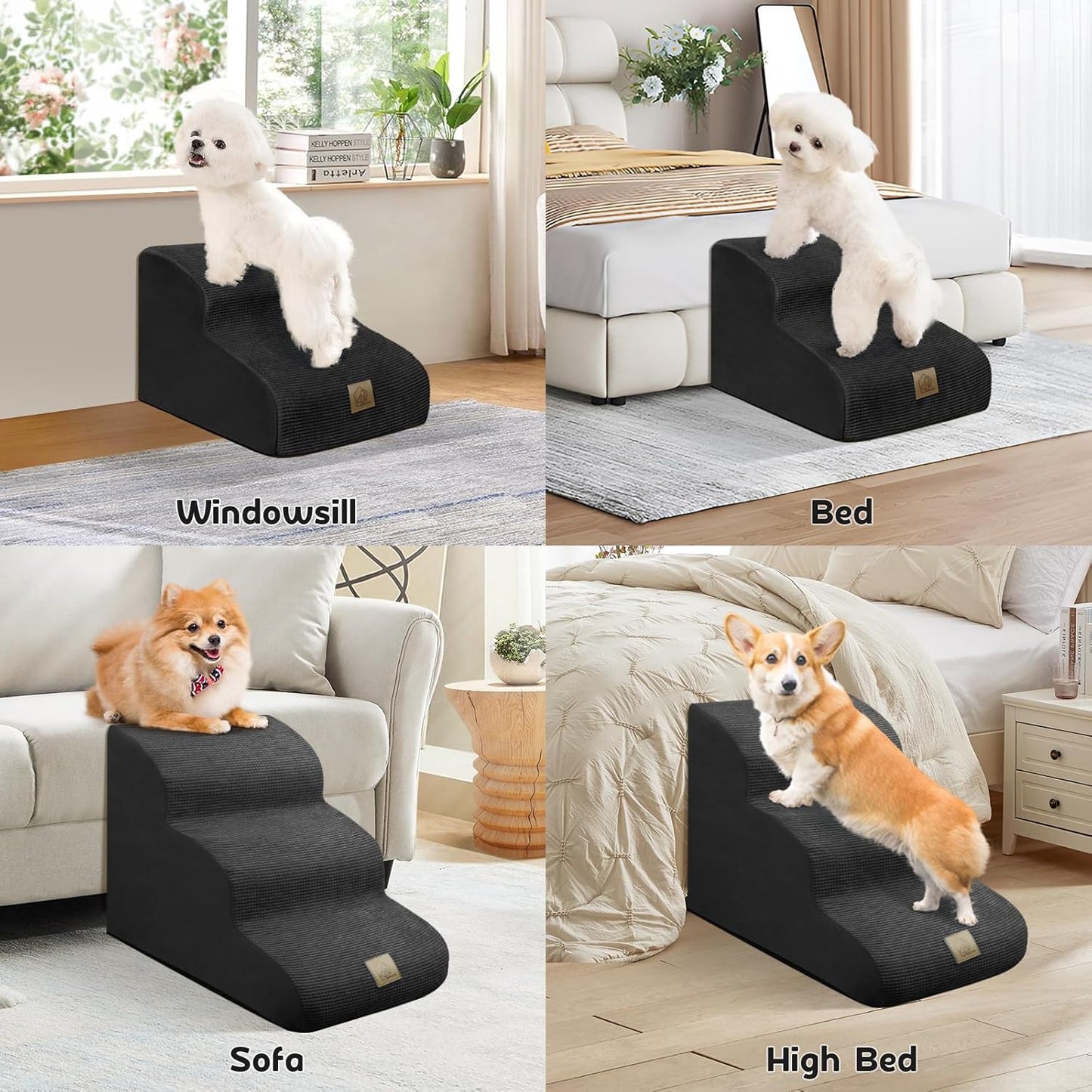 Mestuel 2-Tiers Extended Dog Stairs Steps for Couch Sofa, Dog Stairs for Small Dogs, Pet Stairs Ramp Ladder Friendly to Small Old Joint Injury Dogs Cats,Non-Slip & Washable,Blue