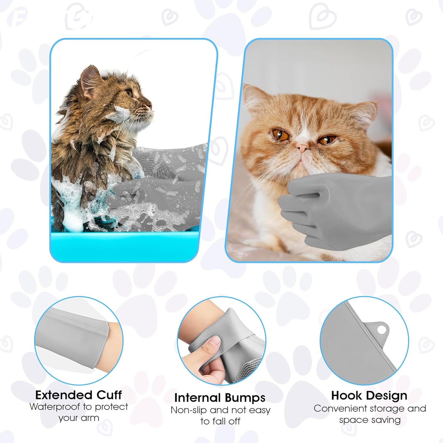 High-Density Silicone Pet Grooming Gloves with Enhanced Five Finger Design for Bathing, Massaging Dogs and Cats (Blue)