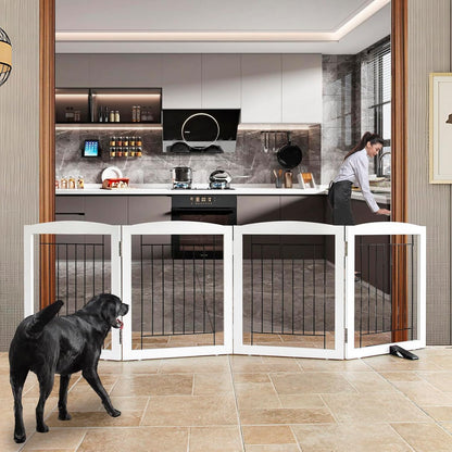 ZJSF Freestanding Dog Fence Indoor, Foldable Dog Gate for Doorways, Stairs or Hallways, Sturdy Wood Extra Wide Pet Gate with Support Feet for The House, White, 24 "Height-3 Panels