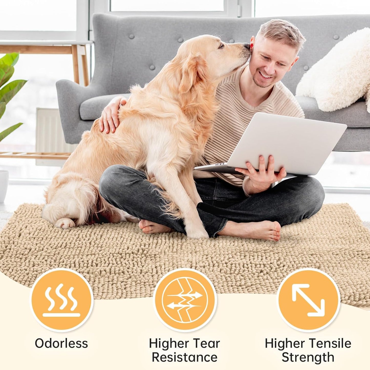 Absorbent Dog Door Mat for Muddy Paws, 60" x 24" Chenille Indoor Mats for Entryway, Trap Dirt Front Door Mat Indoor Entrance Washable Non Slip Soft