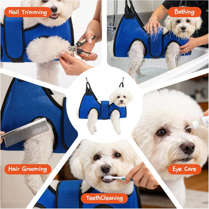 Dog Grooming Hammock Harness, Hanging Sling Restraint for Nail Clipping Small to Medium Dogs & Cats, with Nail Clipper and Comb Pet Grooming Hammock Kit-Large