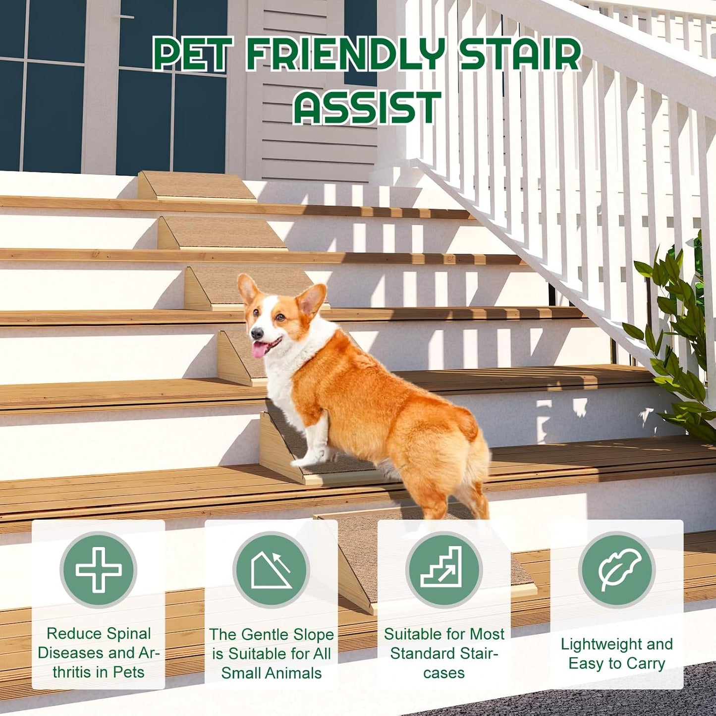 TIMHAKA 2 Pack Dog Ramp for Stairs, Upgraded Widened Non-Slip Dog Stairs for Small Medium Dogs, Wooden Pet Steps for Staircase, Steps and Stairs Assist for Injured & Aged Pets