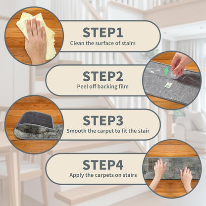 Non-Slip Stair Treads for Wooden Steps 15pcs,8"x30" Stair Carpet Treads for Indoor Use,Peel and Stick Stair Runners,Washable Reusable Adhesive Backing,Pet-Friendly Stair Capet for Kids,Elders,Dogs
