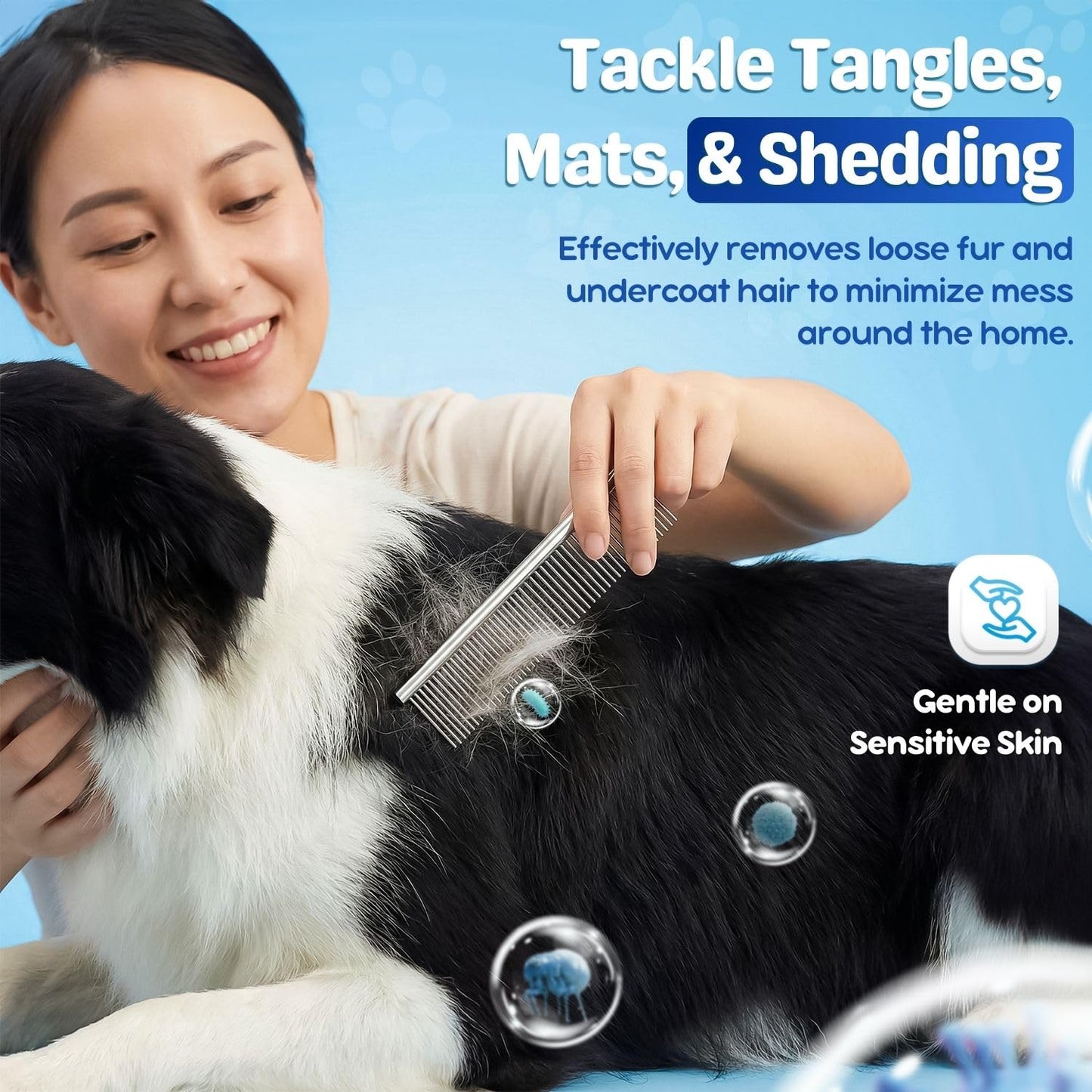 Flexzion Grooming Comb for Dogs – Stainless Steel Professional Cat Comb and Animal Tool for Removing Tangles and Knots on Medium Pets with Smooth Needle Teeth – 40mm, 1 Medium