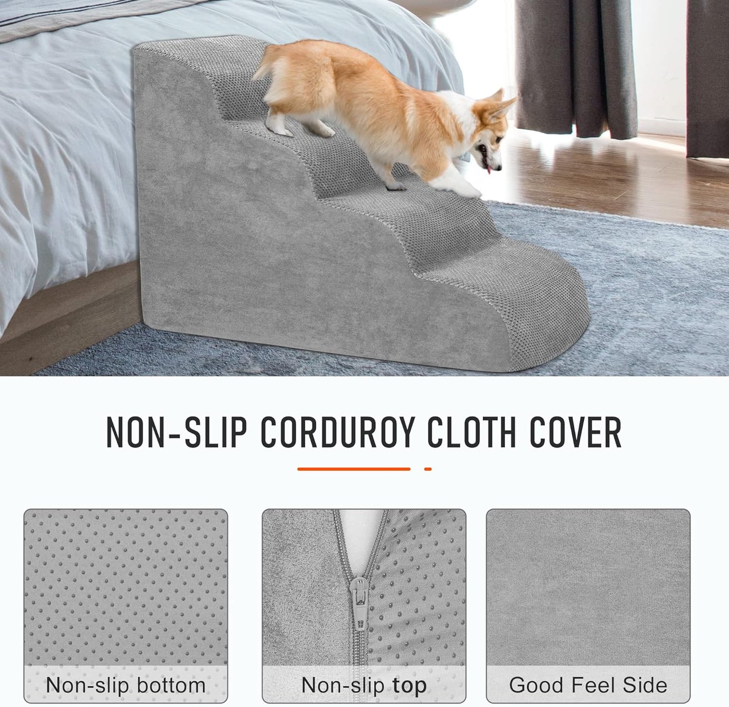 Dog Stairs for Small Dogs, 3 Tiers High Density Foam Dog Ramp, Extra Wide Non-Slip Pet Steps for High Beds Or Couch, Soft Foam Doggie Ladder for Dogs Injured, Older Pets, Small Cats
