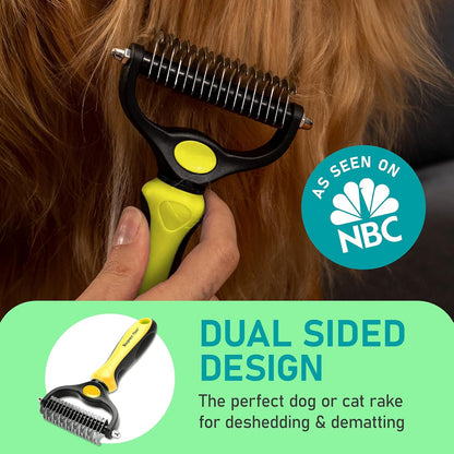 Maxpower Planet Hair Brush - Double Sided Shedding, Dematting Undercoat Rake for Dogs and Cats - Extra Wide Dog Grooming Brush, Reduce Shedding by 95%, Turquoise