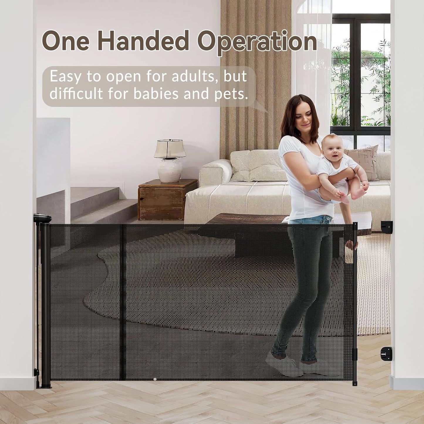 Uamector 138-Inch Extra Wide Retractable Baby Gate & Dog Gate, Reinforced Mesh Safety Gate Adjustable for Large Openings - Stairs, Doorways, Hallways - Indoor/Outdoor Use