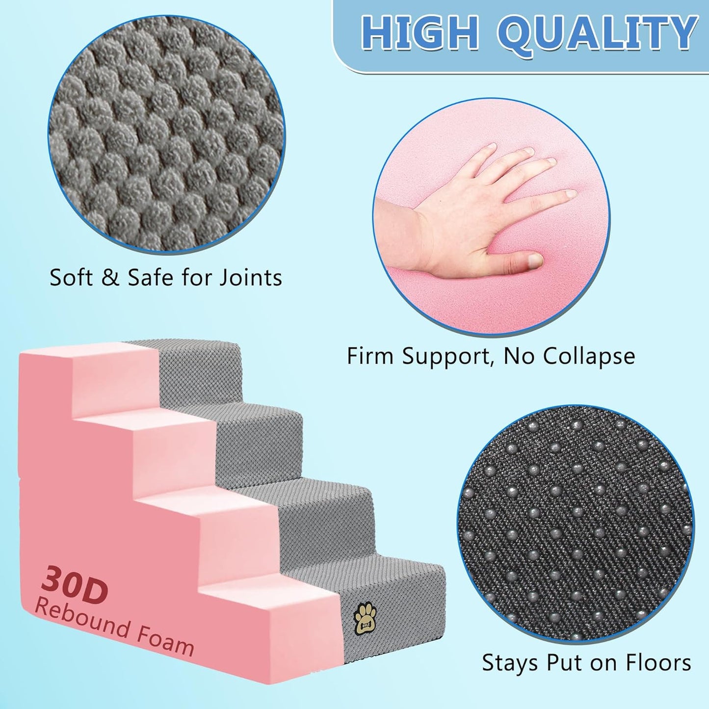 Pet Steps Dog Stairs for Sofa Couch and Bed High Density Sponge Pet Ramp with Removable Washable Cover Non-Slip Base Stable Dog Steps 15.7" H