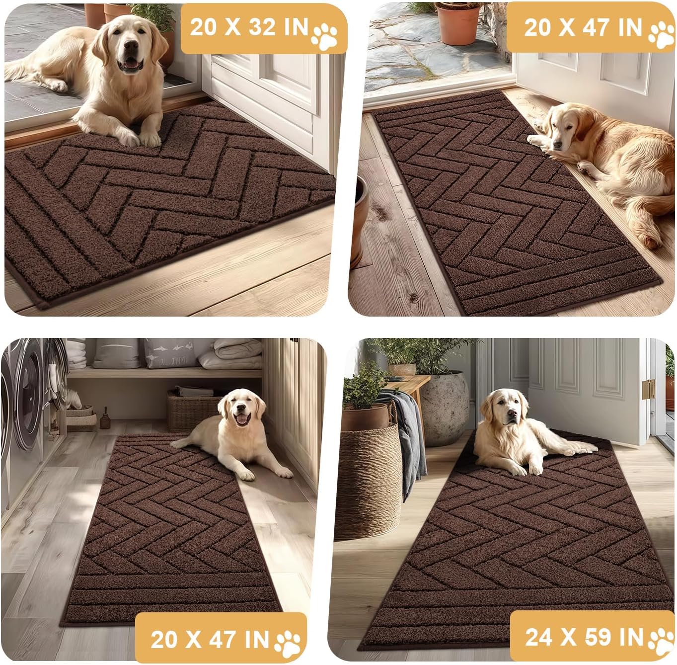 Tindbea Dog Mat for Mud Paws,Absorbs Moisture Dirt Non-Slip Washable Mud Mat for Dogs,Soft Rubber Backing Front Inside Pet Rug for Entryway, Dog Paws, Patio(20"x48",Charcoal)