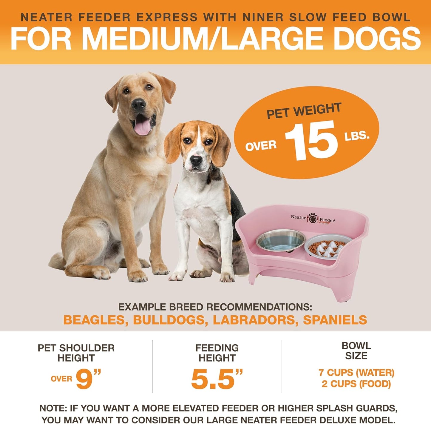 Neater Feeder Express Mess Proof Dog Bowls Elevated for Small Breeds under 15 Lb, Made in USA, No Spill Raised Dog Food Bowl Stand, Stainless Steel Food and Water Bowl Set, Feeding Station, Cappuccino