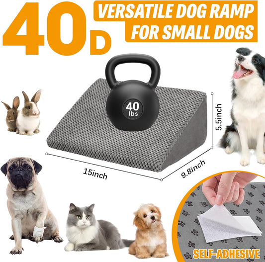 40D Dog Ramp for Stairs for Small & Senior Dogs and Cats – Non-Slip Stair Ramp for Dogs with Gentle Slope, Pet Ramp with Washable Cover & Self-Sticky Pads for Safe Climbing Easy Install(Grey, 3 Pack)