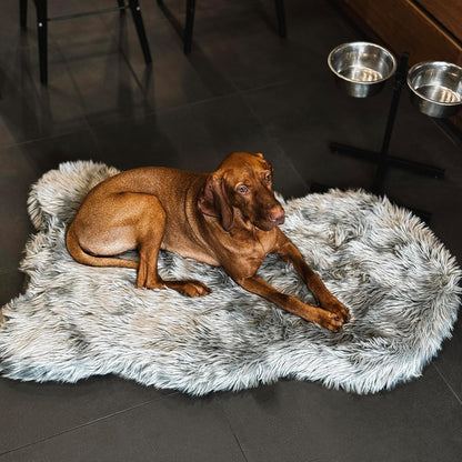 IHAPPYDOG Luxury Faux Fur Orthopedic Dog Bed, Memory Foam Dog Bed for Small, Medium, Large and XL Pets, Fluffy Pet Bed with Waterproof and Washable Cover (White w/Brown Tips, 50"x30")