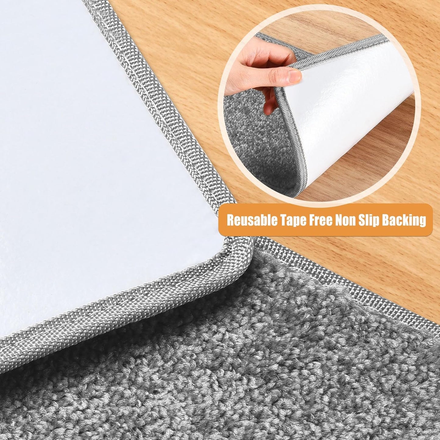 PURE ERA Bullnose Carpet Stair Treads Set Tape Free Non-Slip Indoor Stair Protectors Pet Friendly Rugs Covers Soft Skid Resistant Washable Reusable 9.5" x 30"(14 Pieces,Cream Gray)