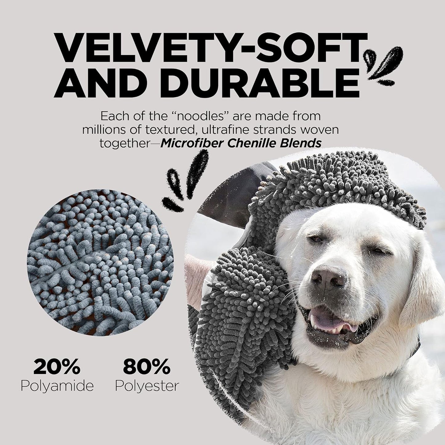 Soggy Doggy Super Shammy Dog Towel – Absorbent Microfiber Chenille Pet Towel for Drying Wet Dogs, Paws, Quick Dry Dog Shammy with Hand Pockets, Machine Washable – Chocolate/Oatmeal Trim, 31” x 14”