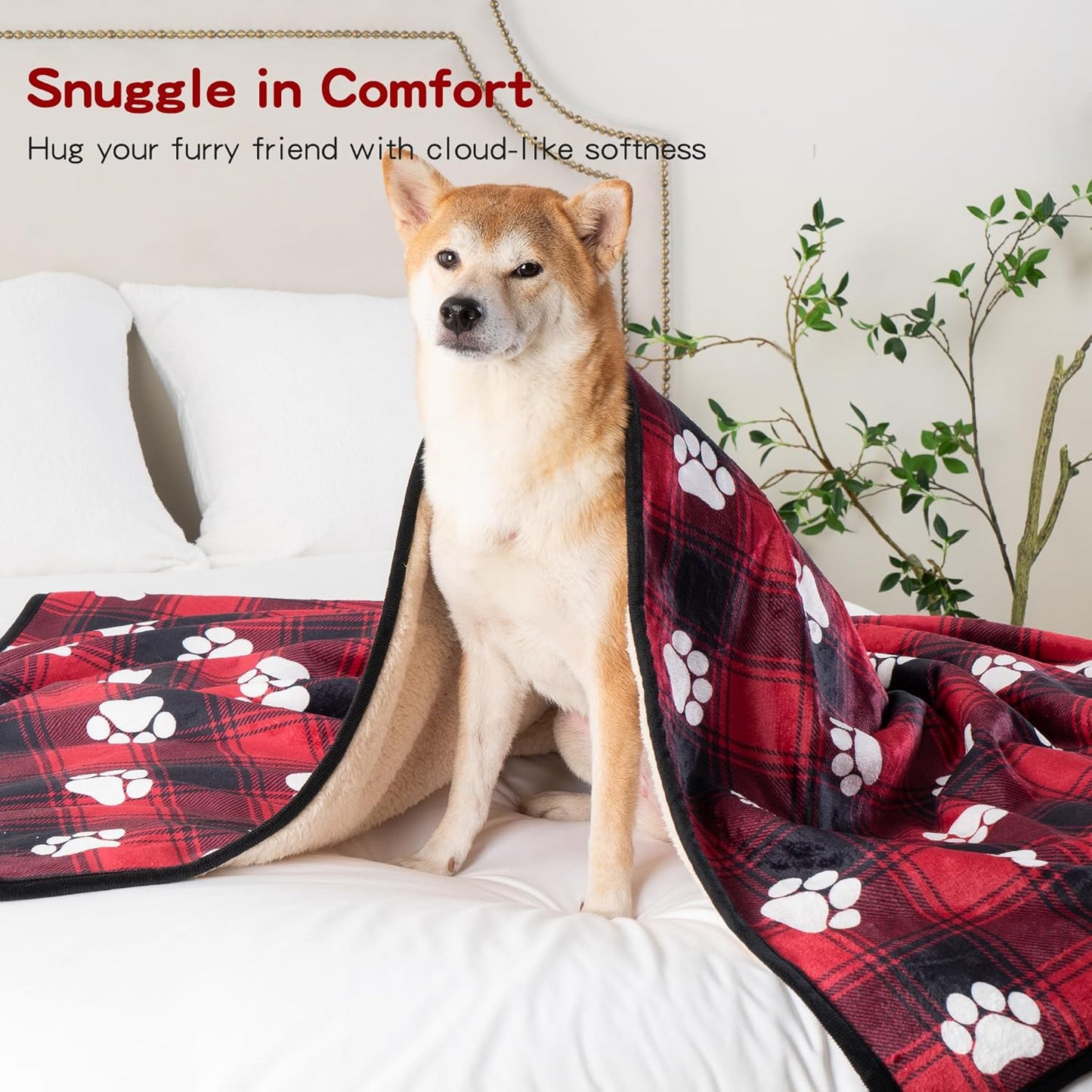 Waterproof Dog Blankets Pet Blanket 50"x60", Soft Fluffy Sofa Car Bed Protector, Reversible Sherpa Fleece Dog Blanket for Large Dogs (Dark Grey-Paws)