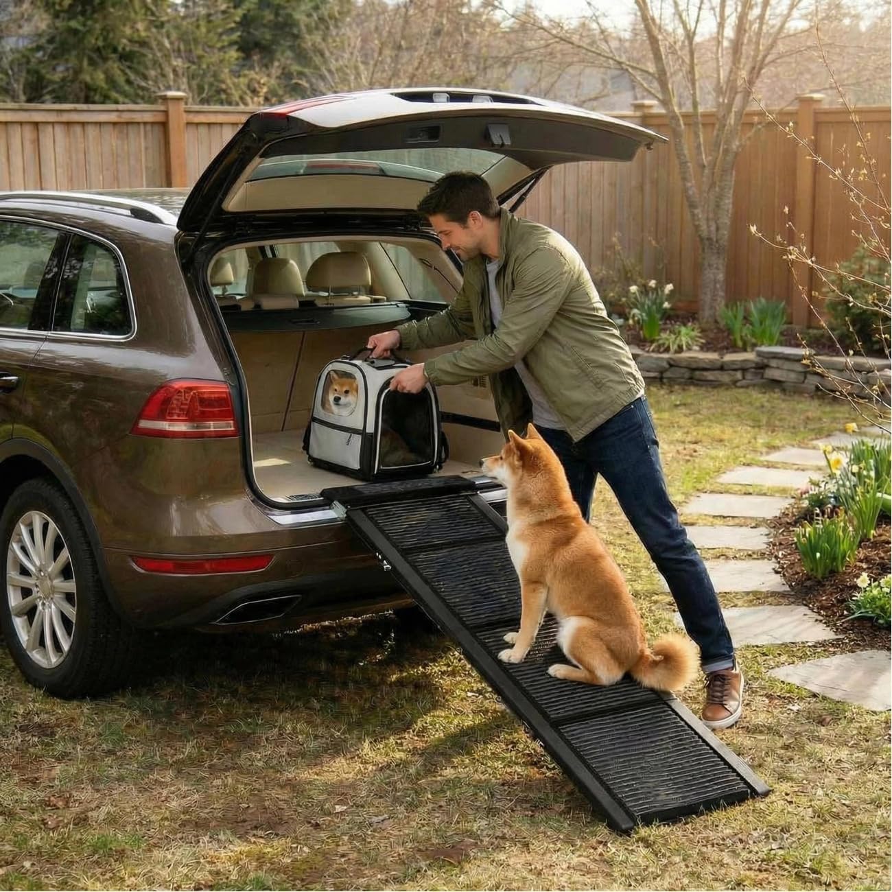 Garvee 20" Extra Wide Folding Dog Ramp for Car, 71" Long Heavy Duty Non-Slip Portable Pet Ramp, Large Dogs Up to 250 lbs, Outdoor & Indoor Use