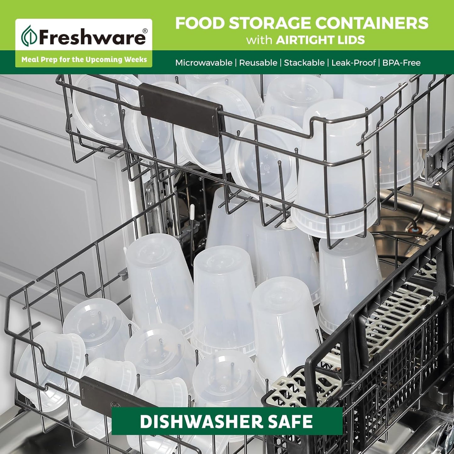 Freshware Food Storage Containers [50 Set] 25 oz Plastic Deli Containers with Lids, Slime, Soup, Meal Prep Containers, BPA Free, Stackable, Leakproof, Microwave, Dishwasher and Freezer Safe