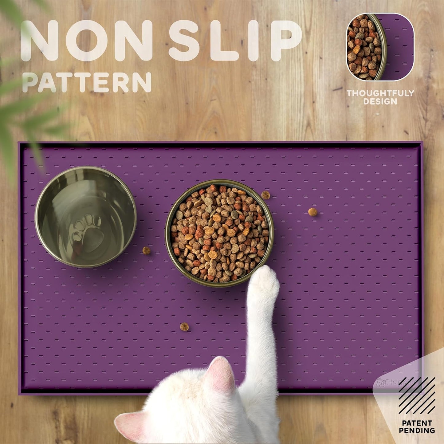 Dog Food Mat - Raised Edges Dogs Mat for Food and Water Prevent Spill, Waterproof Cat Food Mats Protect Floors, Easy Clean Dog Bowl Mats for Food and Water, Silicone Pet Feeding Placemats