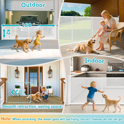 160 Inch Retractable Baby Gates Extra Wide, 42 Inch Extra Tall Retractable Gate, 13 FT Reinforced Retractable Dog Gate with Reinforcement Rod to Prevent Crawling Through, for Doorways, Stairs, Hallway