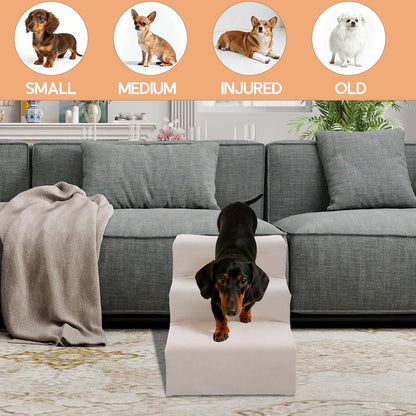 Stairs for Dogs to get on Bed 3-Step Pet Ramp for High Beds Sponge Dog Ramp Non-Slip Washable Cover The Sturdy Iron Frame with Anti-Slip Points Ideal for Small Dogs Cats Senior Pets with Joint Issues