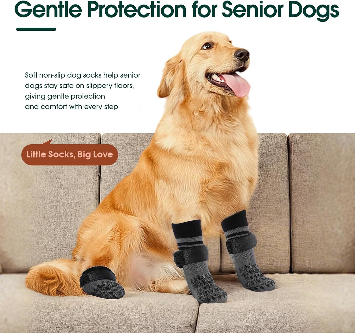 Kuoser Non Slip Dog Socks for Hardwood Floors, 4Pack Anti-Slip Dog Grippy Socks to Prevent Licking Paws, Dogs Booties Paw Protectors with Double-Sided Traction for Small Medium Large Senior Dogs, XS