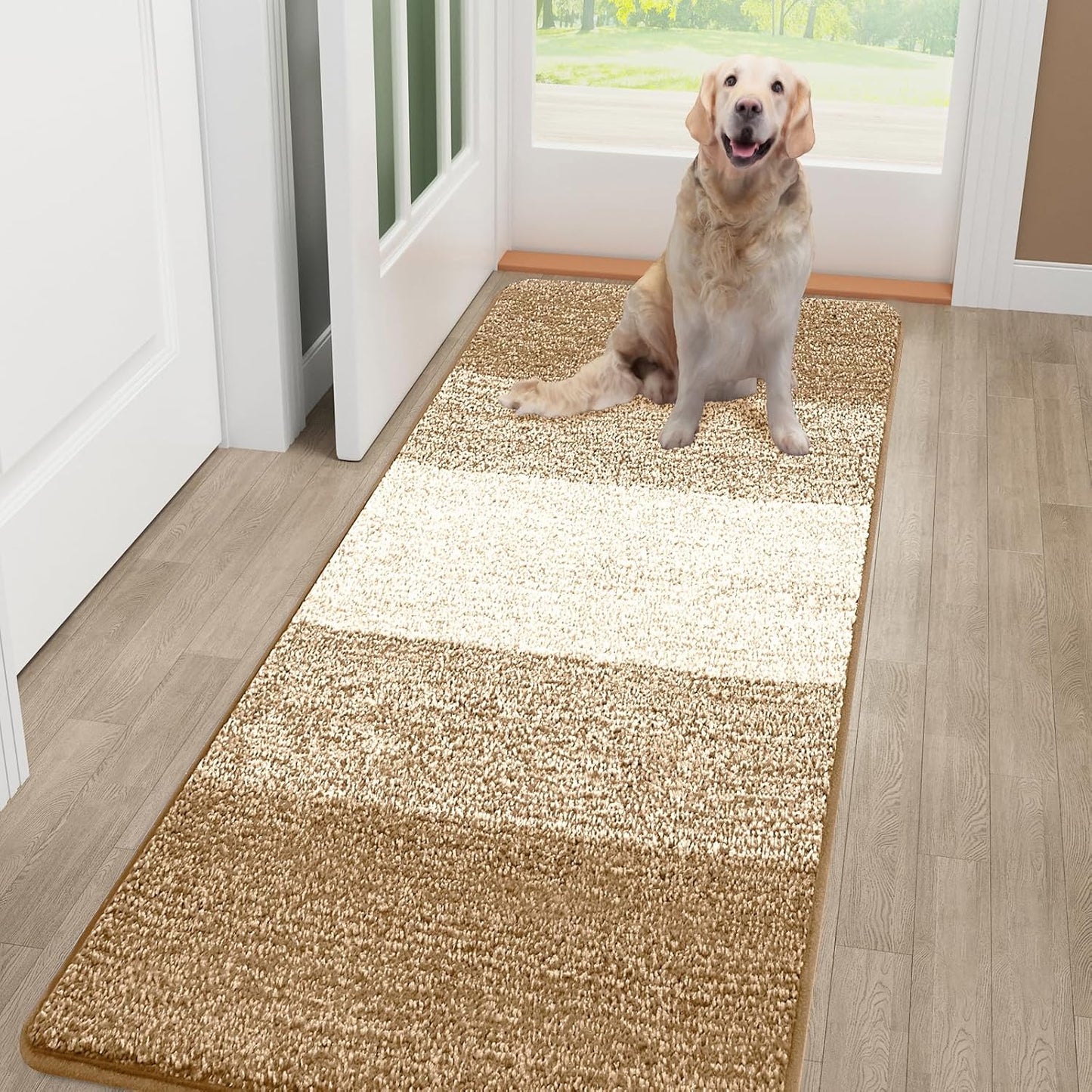Smiry Dog Door Mat for Muddy Paws, Absorbs Moisture and Dirt, Low-Profile Entryway Mat with Non-Slip Backing, Entry Indoor Outdoor Doormat for Inside Floor (30x20 Inches, Grey, Striped)