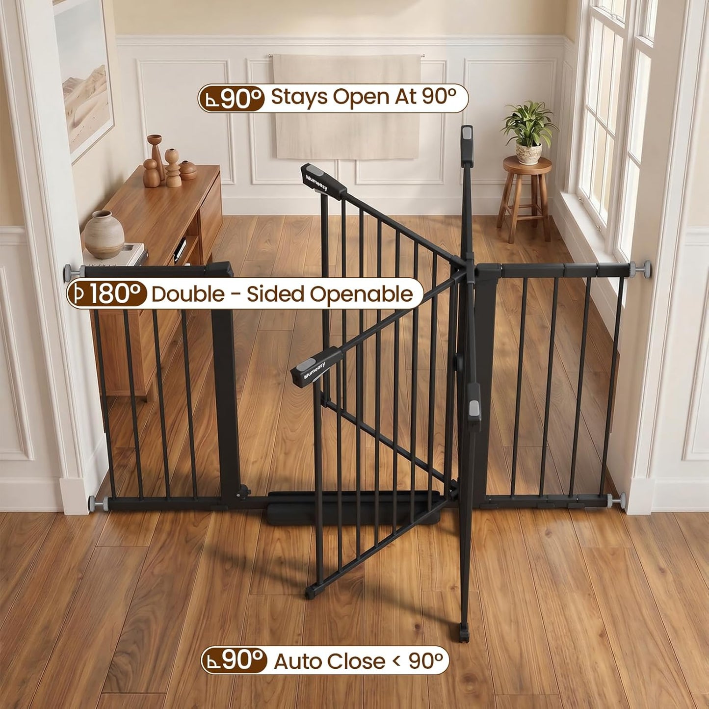 Mumeasy 36" High Extra Tall Dog Gate, 29.6"-40.5" Wide Pressure Mounted Tall Baby Gate for Dog, Auto Close Pet Gate with Door for Stairs,Doorways,House,Black
