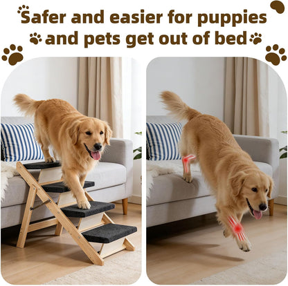 MEWANG Wood Pet Stairs & Ramp for Small/Medium Dogs and Cats, Aging Pets – 2-in-1 Foldable, Portable, Non-Slip Pet Ladder for Tall Beds, Couches,Cars–Holds Up to 220 lbs (17.3" L x 17.2" W x 13.0" H)