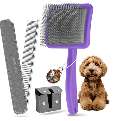 Large Slicker Brush for Dogs,Doodle Brush for Poodles, Goldendoodles, Labradoodle, Extra Long Pins for Detangling Matted Fur & Removing Tangle, Dog Grooming Kit with Wooden Handle. Black