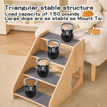 Dog Stairs for Small Medium Large Dogs 14.17" H Load Capacity 150lbs Solid Wood Non-Slip Sturdy Pet Steps for Bed & Couch 3 Step 15.75 * 16.93 * 14.17"