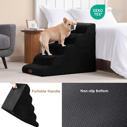 EHEYCIGA Curved Dog Stairs Ramp for High Beds 19.7" H, 4-Step Dog Steps for Small Dogs and Cats, Pet Stairs for High Bed Climbing, Non-Slip Balanced Pet Step Indoor, Grey
