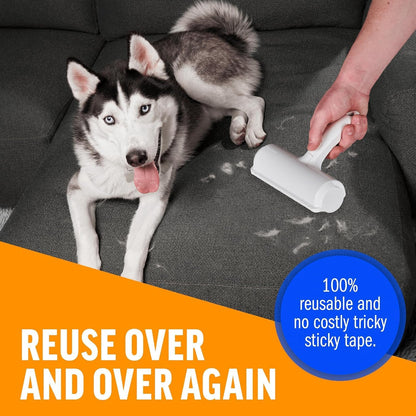 PawÉlite Roller Pet Hair Remover – Original Size Reusable Lint Roller for Cat & Dog Hair on Furniture, Couch, Carpet, Car, Rugs & Bedding – Portable, Eco-Friendly (White)
