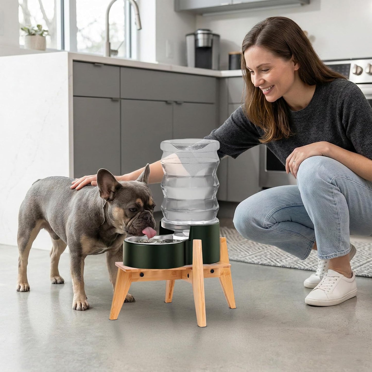 Dog Bowl Stand (14-inch High) - Ideal for Large Breeds, Use to Elevate, Raise Pet Dishes, Water Fountains and Slow Feeders - Adjustable Sideways, Bamboo - (Bowls not Included)
