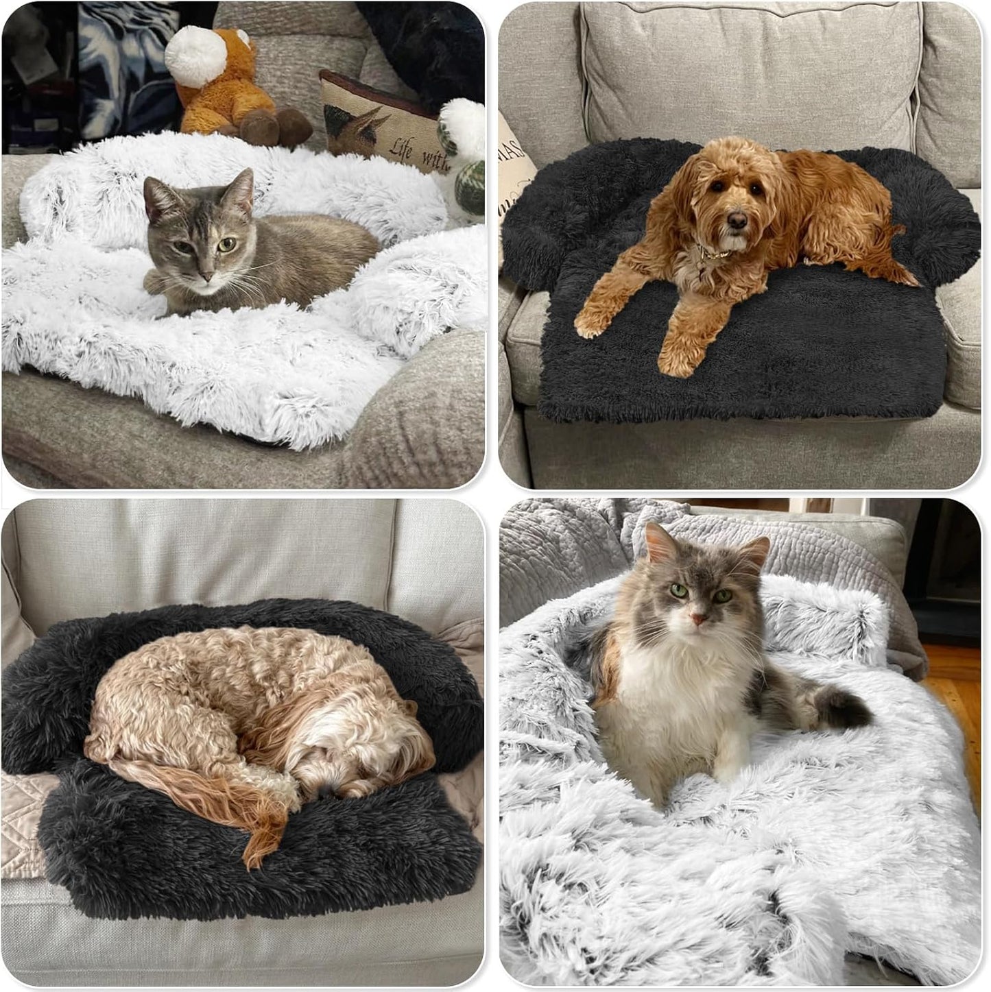 Calming Dog Bed Fluffy Plush Dog Mat for Furniture Protector with Removable Washable Cover for Large Medium Small Dogs and Cats (Large, Light Grey)