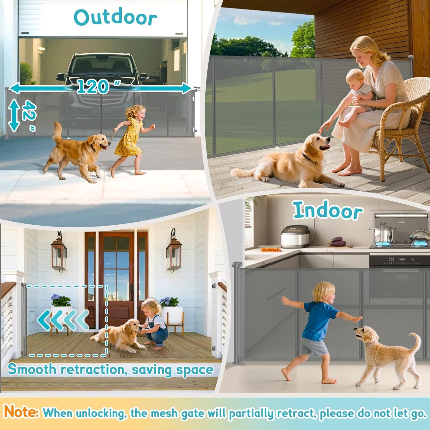 160 Inch Retractable Baby Gates Extra Wide, 42 Inch Extra Tall Retractable Gate, 13 FT Reinforced Retractable Dog Gate with Reinforcement Rod to Prevent Crawling Through, for Doorways, Stairs, Hallway