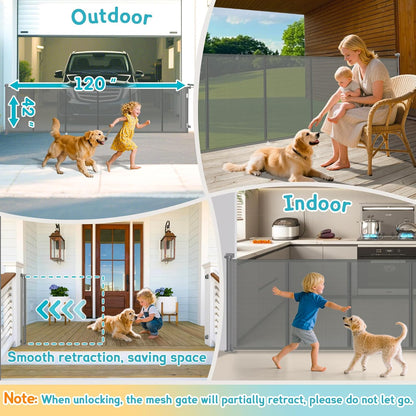 160 Inch Retractable Baby Gates Extra Wide, 42 Inch Extra Tall Retractable Gate, 13 FT Reinforced Retractable Dog Gate with Reinforcement Rod to Prevent Crawling Through, for Doorways, Stairs, Hallway
