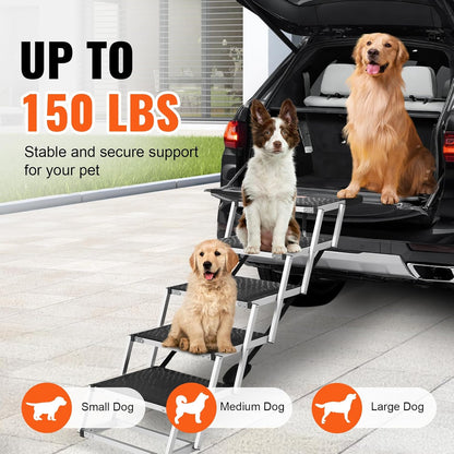 VEVOR 4-Step Dog Car Steps, Folding Dog Ramp with Nonslip Surface, Portable Pet Steps in Aluminum for Car, SUV and Truck, Supports up to 250 lbs