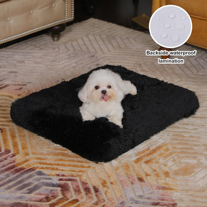 Bedfolks Waterproof Dog Crate Bed, Plush With Removable Washable Cover, Faux Fur Crate Pad for Medium Dogs, Fluffy Kennel 29"x21", Dark Grey