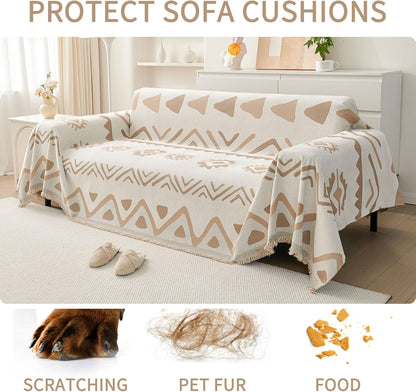 HAOMAIJIA Non Slip Couch Cover Sofa Covers for 3 Cushion Couch Washable sectional Couch Covers for Dogs pet Furniture Protector Couch Cover Blanket for Living Room (Off White, 91"x134")