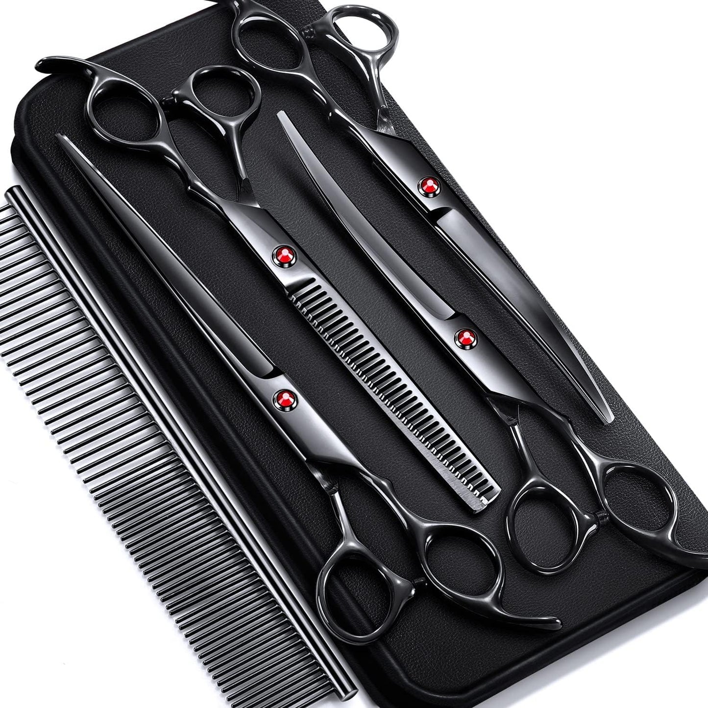 Gimars Titanium Coated Professional 6 in 1 4CR Stainless Steel Dog Grooming Scissors with Safety Round Tip, Heavy Duty Pet Grooming Scissor for Dogs, Cats and Other Animals