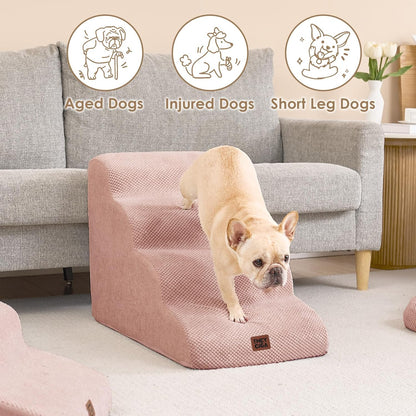 EHEYCIGA Curved Dog Stairs Ramp for High Beds 19.7" H, 4-Step Dog Steps for Small Dogs and Cats, Pet Stairs for High Bed Climbing, Non-Slip Balanced Pet Step Indoor, Grey